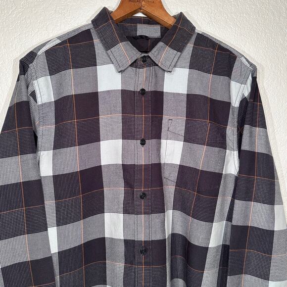 Prana‎ Los Feliz Flannel Long Sleeve Button Up Shirt Charcoal Medium Slim - Picture 1 of 10